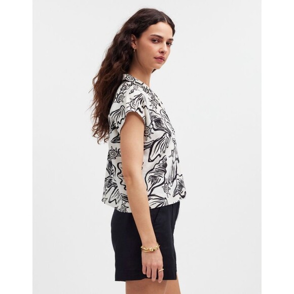 Madewell Large Boxy Cap Sleeve Shirt 100% Linen in Lighthouse Button Front EUC - Picture 2 of 13